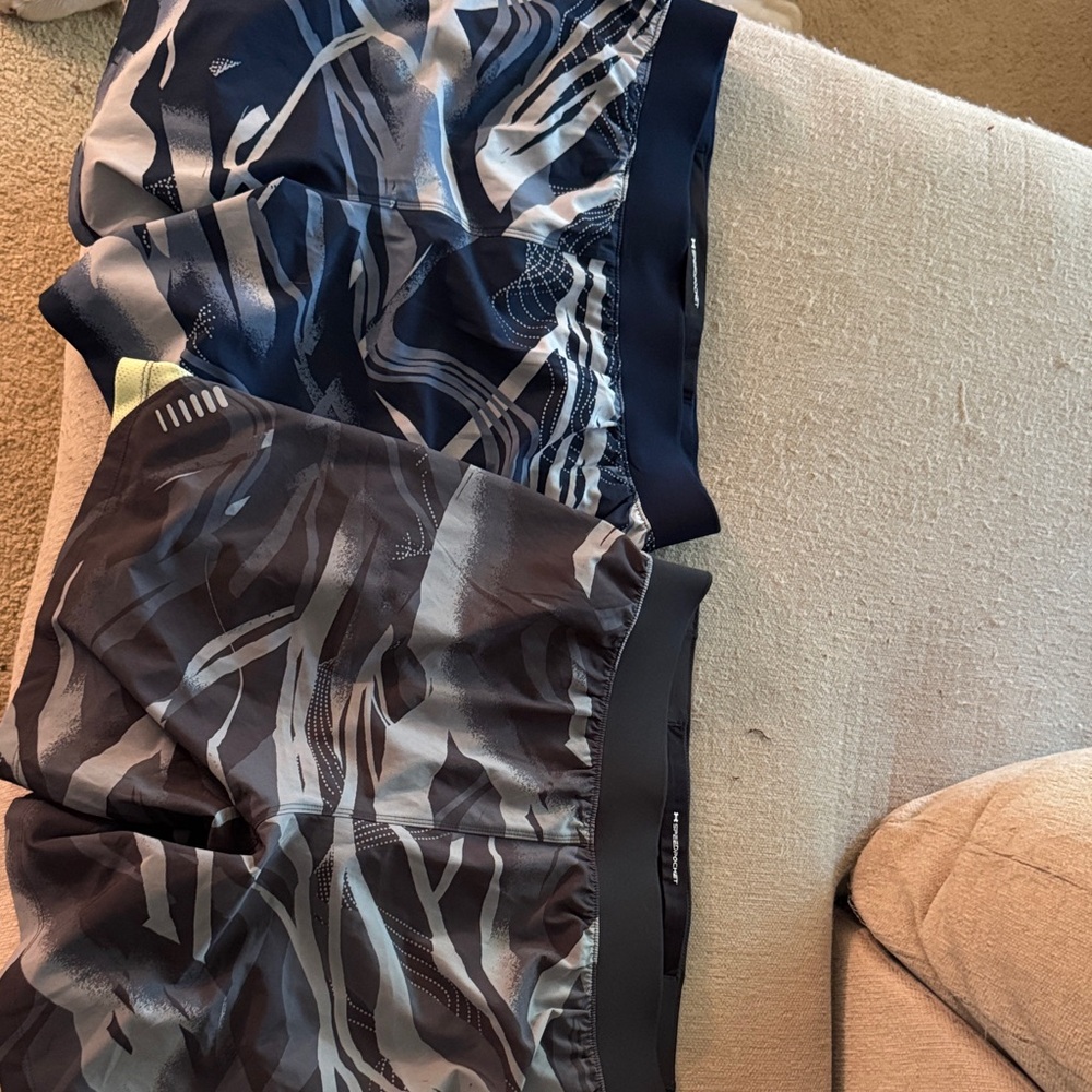 TWO Under Armour Black and Gray, BLUE Patterned Fabric Shorts